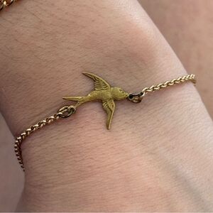 Gold Tone Bird Charm Brass Bracelet Dainty